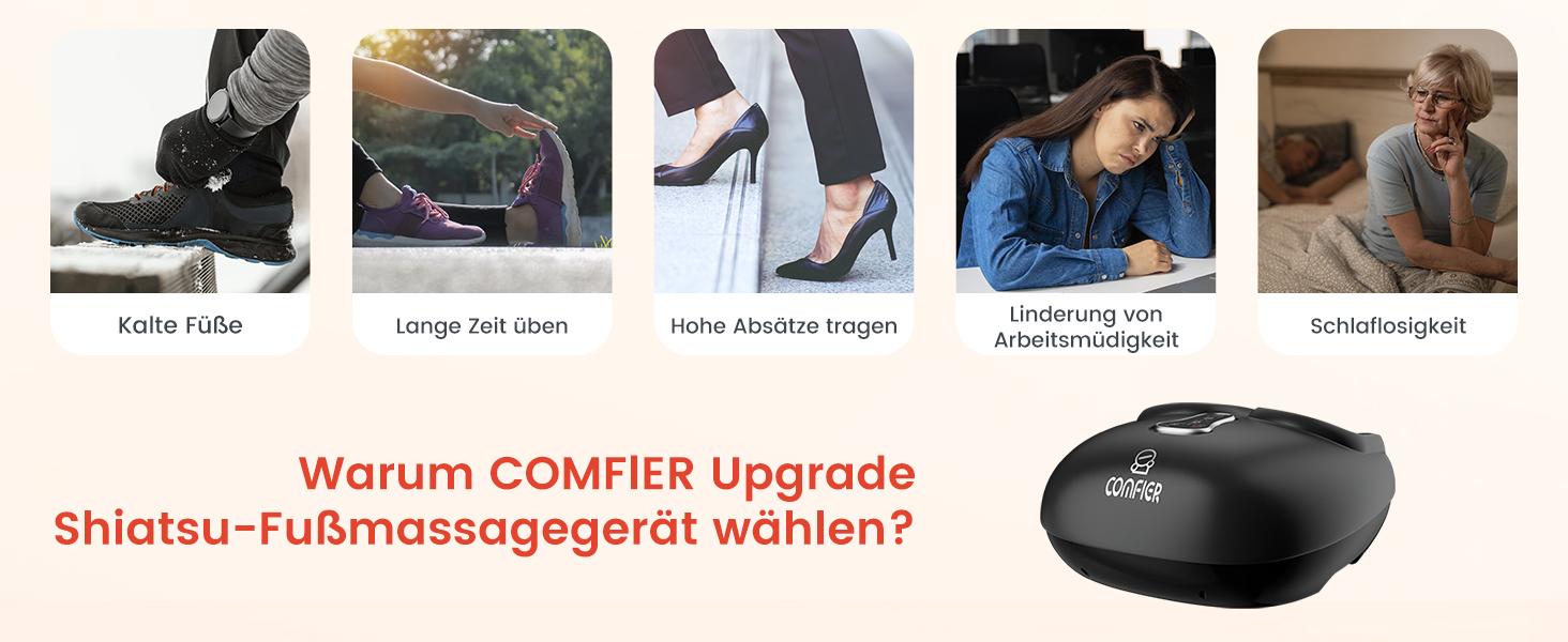 Масажер для ніг Comfier з підігрівом, вібрацією та компресією повітря, Shiatsu масажер для ніг, електричний, для плоскостопості та зняття болю, до 47 розміру, подарунок (34.5X18.7X40.5cm)