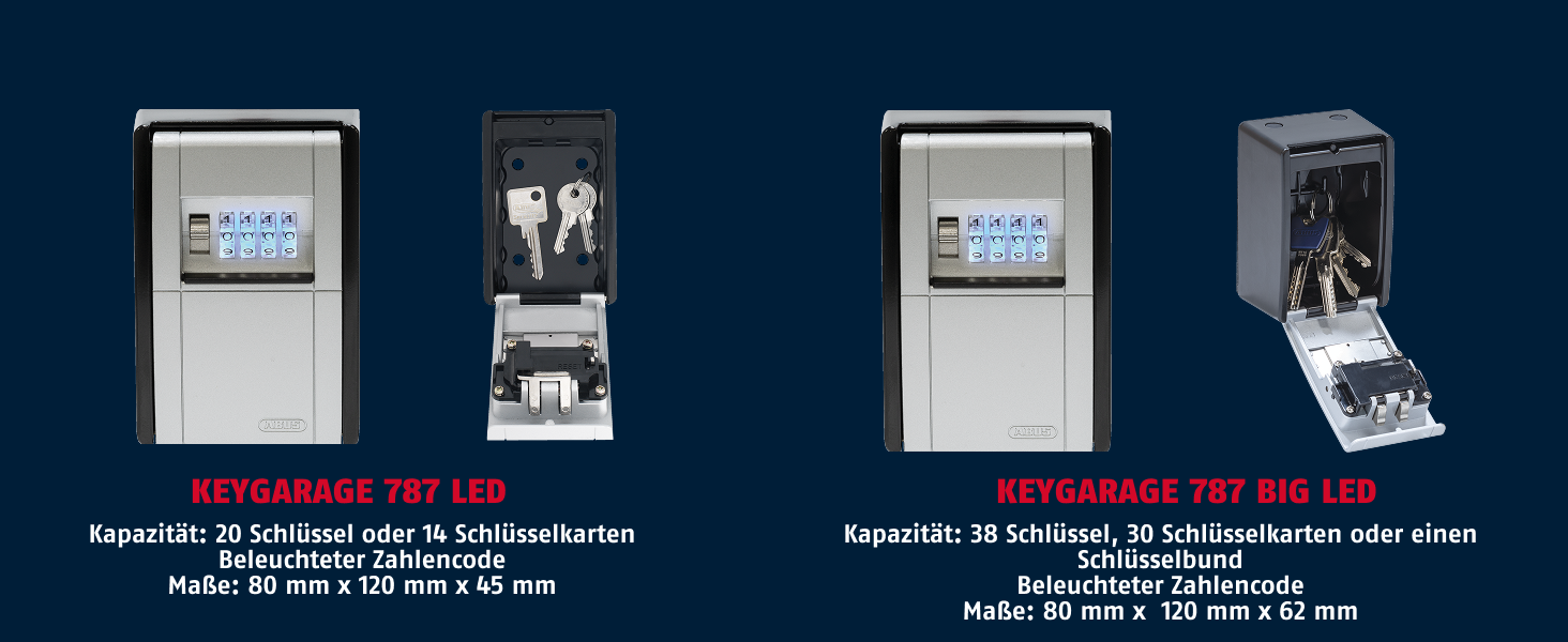 Стіновий сейф для ключів ABUS KeyGarage 787 з кодовим замком на 20 ключів або 14 карт, металевий корпус, чорно-сріблястий