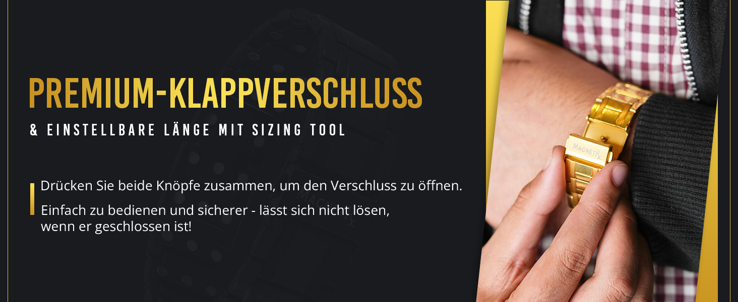 Магнітний браслет MagnetRX® Titan для чоловіків з трійною силою – титановий магнітний браслет на зап'ястя – регульований магнітний браслет для чоловіків – магнітний браслет для чоловіків з високоякісною застібкою (золотий)