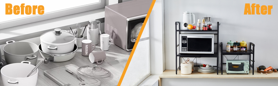 Розширювана полиця для мікрохвильової печі, органайзер для кухні, підставка для фритюрниці, 3 яруси, чорний