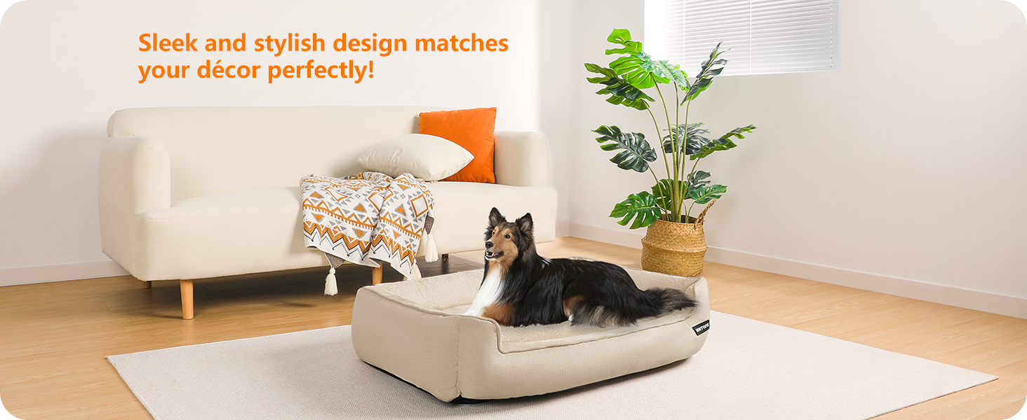 Ліжко для собак, собаче ліжко, подушка для собак, корзина для собак. Знімне та пральне, бежеве, 90 x 75 x 25 см