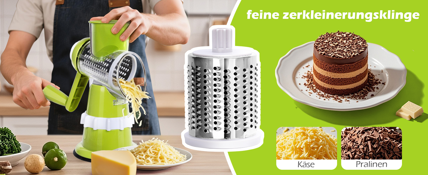 Ручна тертка для овочів 3-в-1 з нержавіючої сталі, терка для сиру з ручкою та 3 змінні леза, для салату, горіхів, фруктів, піци