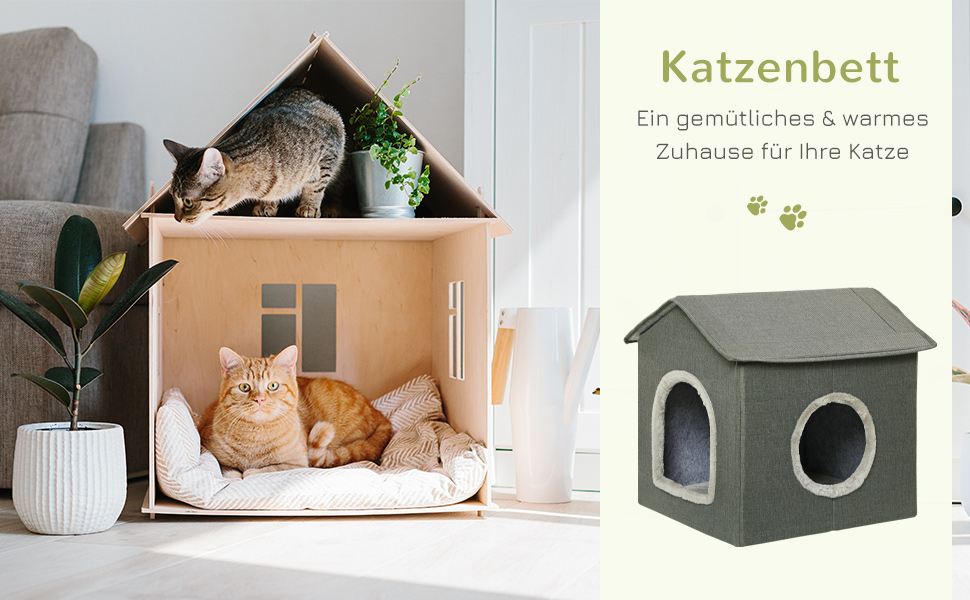 Павгют Будка для кота з лежаком та когтеточкою, XXL, сіра, 39 x 43,5 x 40,5 см