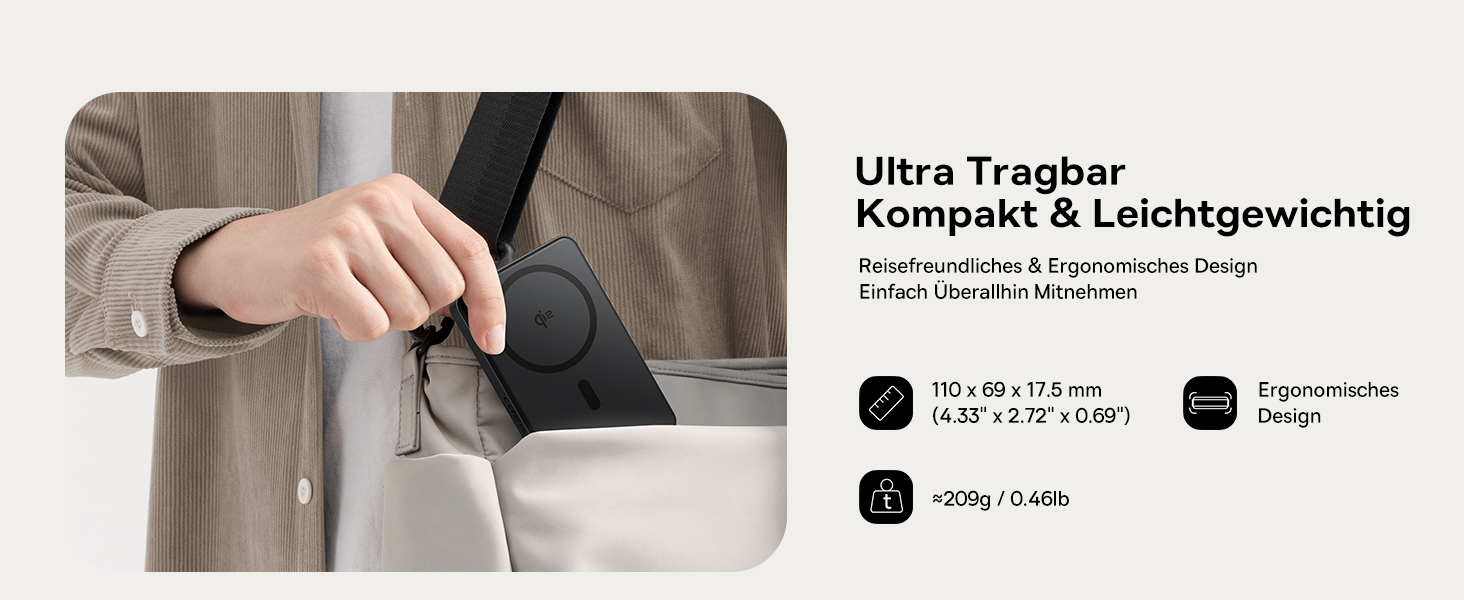 Power Bank Baseus 10000mAh: Бездротова зарядка 15W, MagSafe, PD 22.5W, USB-C, Білий/Чорний