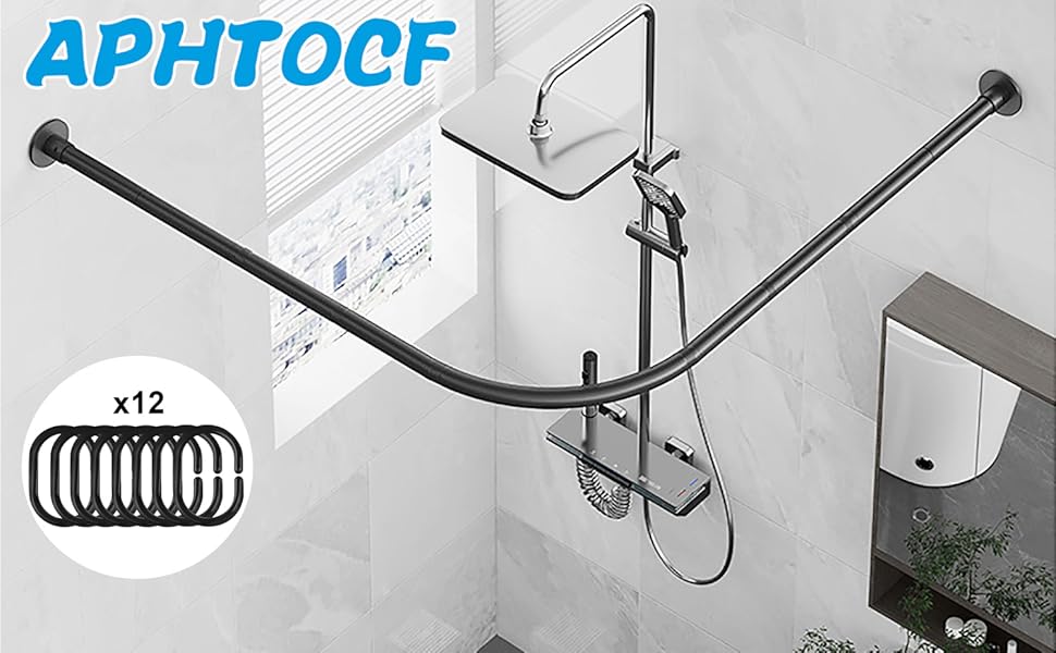 Штанга для душової завіси чорного кольору L-подібної форми, розширювана, з нержавіючої сталі 304, без свердління, для ванної кімнати/ванни (70-95 см x 70-95 см)