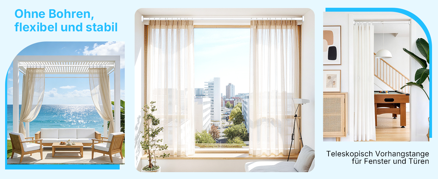 Штанга для карнизів без свердління, 100-230 см, регульована телескопічна штанга для душу, вікна та балкону (діаметр 25 мм, білий)