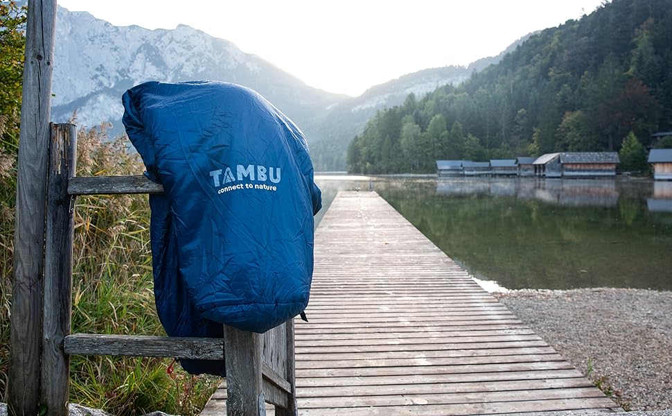 Спальний мішок TAMBU Mumienschlafsack 80x210см - компактний, для літа, осені та зими. Теплий, для кемпінгу, подорожей, фестивалів. Без PFC, синій.