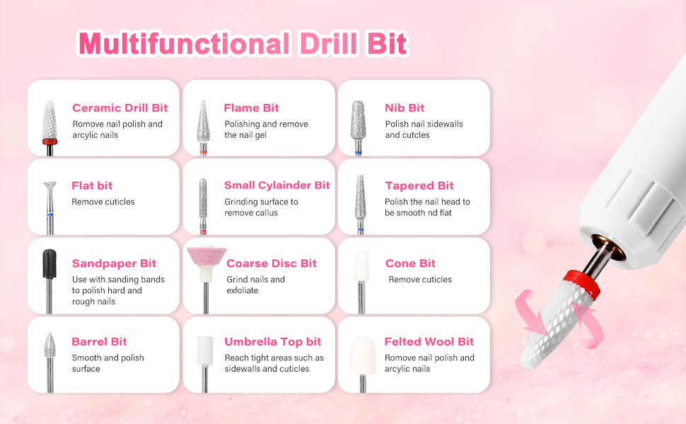 Професійний бездротовий апарат для манікюру та педикюру Brencco, 12 в 1, 18000 об/хв, 8 насадок, зарядка Type-C, для дому та салону