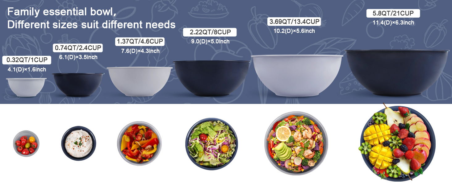 Набір міксерських чаш BoxedHome (12 шт.) з кришками, синій. Багатофункціональні миски для салатів та приготування їжі з пластику, неслизькі, стійкі, для кухні