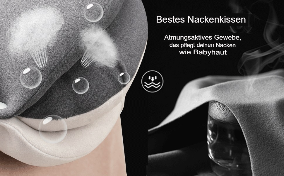 Подушка для шиї BUYUE для подорожей, 360° підтримка голови, сон у дорозі, комплект з маскою для очей, навушниками та чохлом (для дорослих, сіра, до 45 кг)