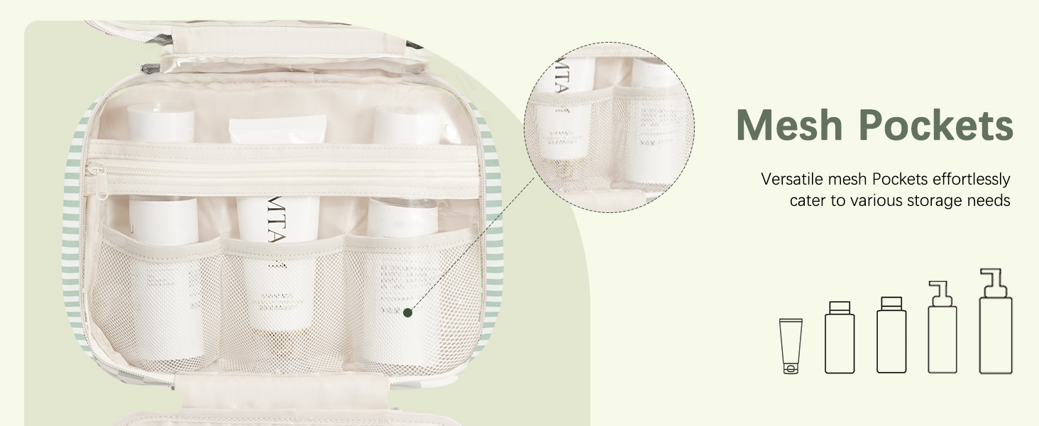 Narwey Косметичка для дівчаток з сіткою, велика, зелено-сіра, з смугами, модель Y