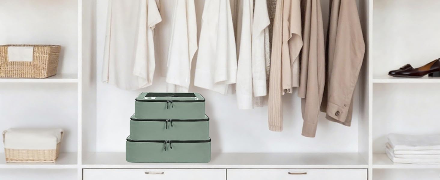 Набір органайзерів для валізи ECOHUB 7 шт., тревел-куби з блискавкою, з переробленого PET, зелений колір