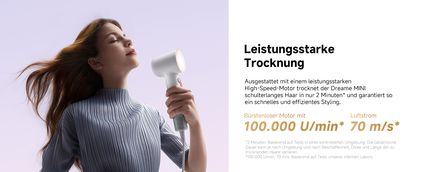 Фен для волосся DREAME Hair Dryer - Швидке сушіння, 110 000 обертів/хв, іонізація, регулювання температури та швидкості, насадка-дифузор, тиха робота, білий