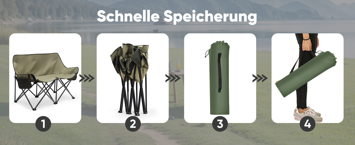 Складане крісло-диван для кемпінгу на 2 особи - переносна модель з підлокітниками та сумкою, блакитний, 110 см. Ідеально для пікніків, кемпінгу, саду, балкону, риболовлі та відпочинку на природі.