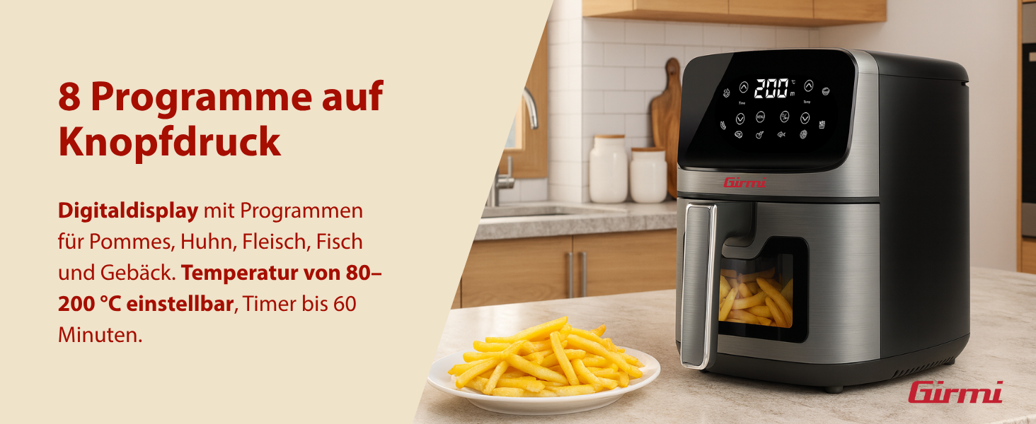 Фритюрниця електрична Girmi Ecofrit Lite 4.2л, 1400 Вт, цифрова панель, 8 програм, сіра