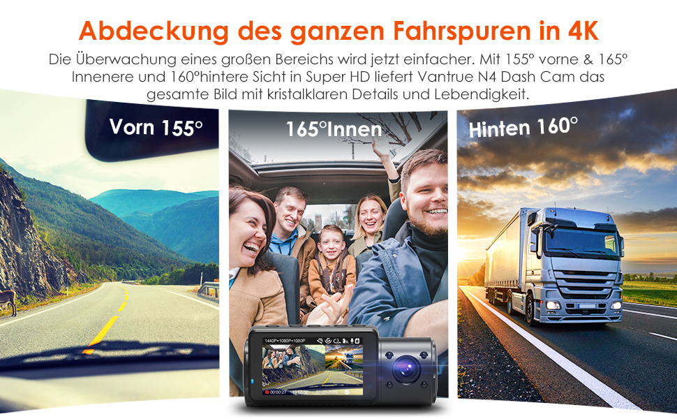 Відеореєстратор VANTRUE N4 з 3 об'єктивами 4K, 2.5K+ (передній/задній/внутрішній), HDR/30FPS, інфрачервона нічне бачення, 2.45” екран, стійкий до спеки, підтримка до 512GB