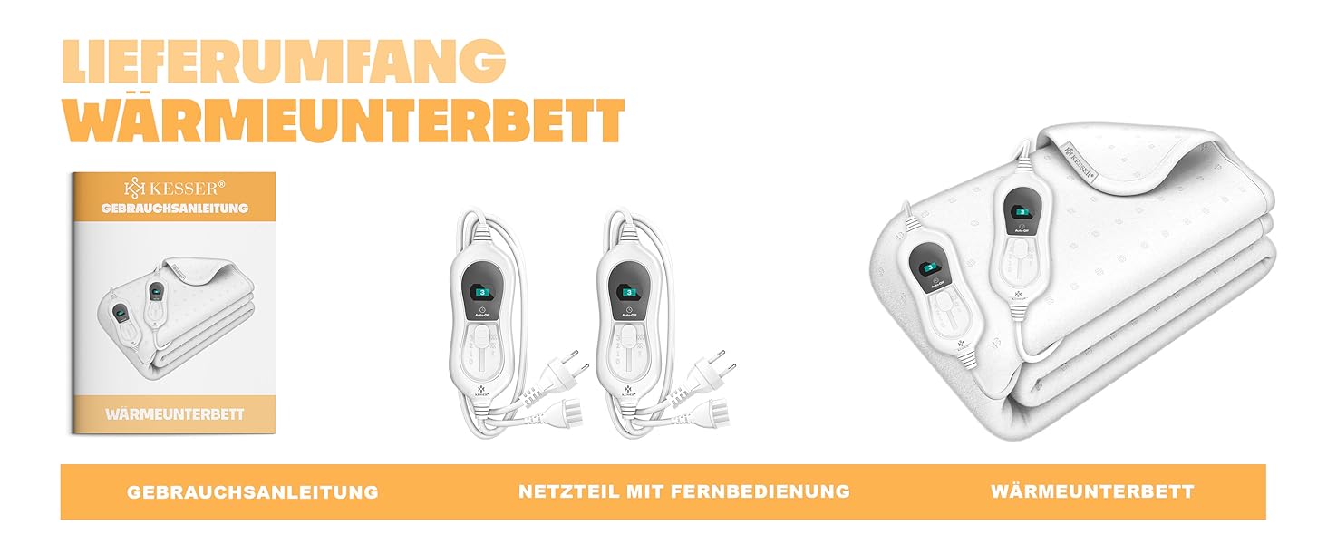 Електрична ковдра KESSER® з автовимкненням та пультом дистанційного керування | 3 температурні режими | Підійде для будь-якого ліжка | Тепла ковдра з м'якого флісу | Білий колір, без візерунка (160x140 см)