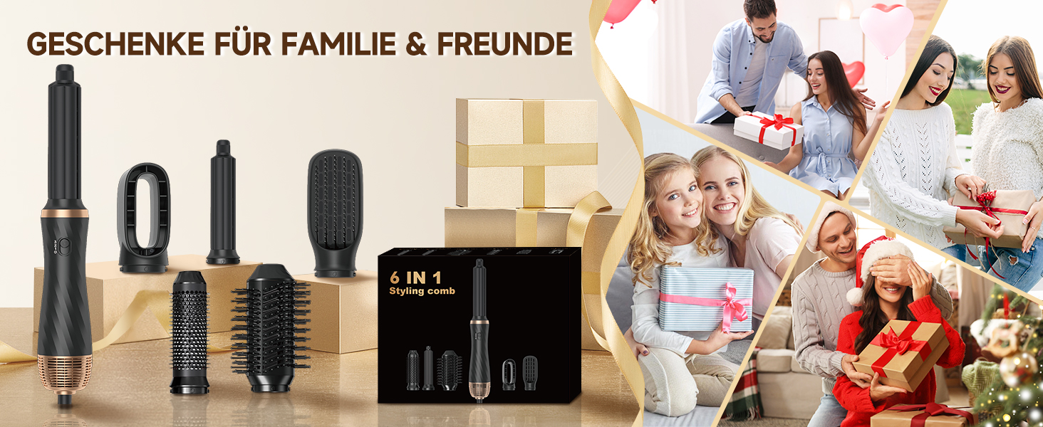 Фен-щітка 6 в 1 для волосся, Airstyler: сушка, укладка, завивка, випрямлення (Чорний)