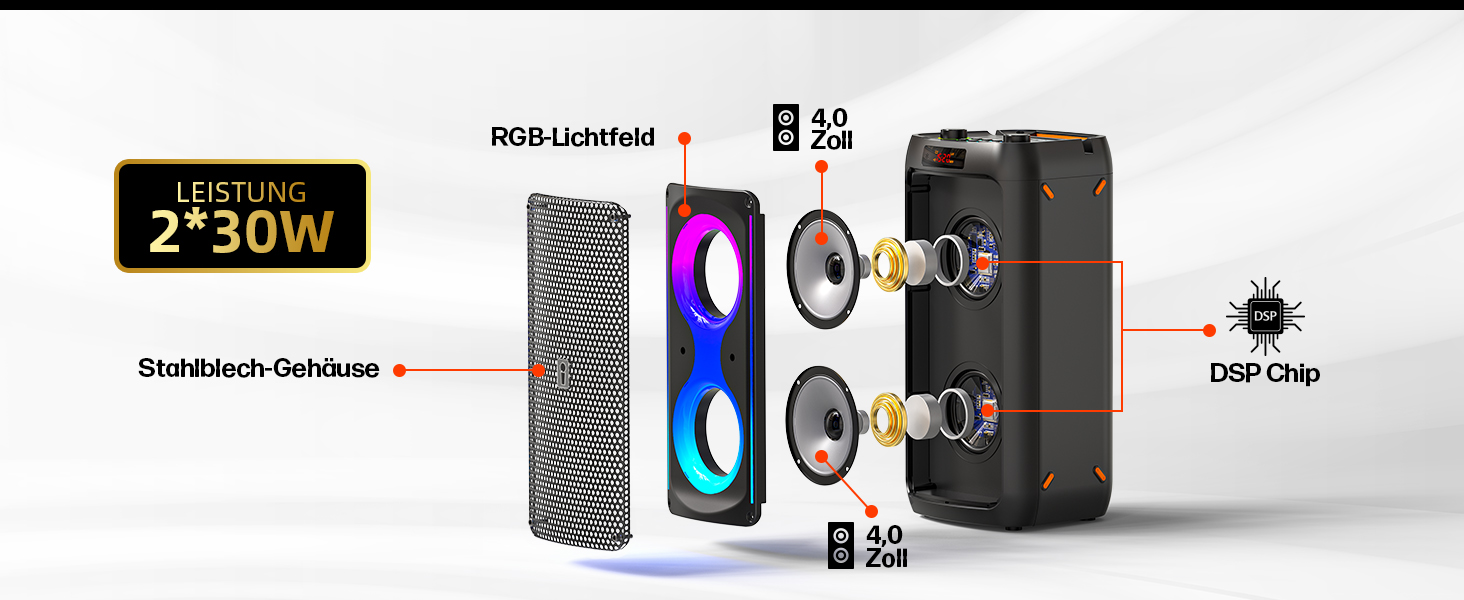 Портативна караоке-машина з Bluetooth, 2 мікрофонами, світлодіодним підсвічуванням та підтримкою USB/TF/Rec/FM/AUX