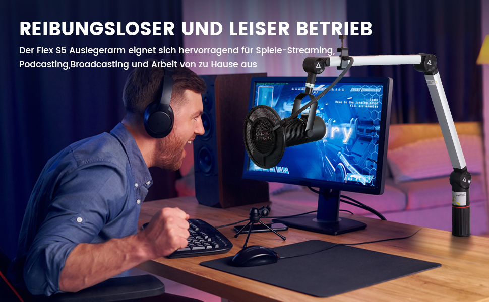 Підставка для мікрофона THRONMAX S5, гальген-тип, регульована, поворотна на 360°, срібна