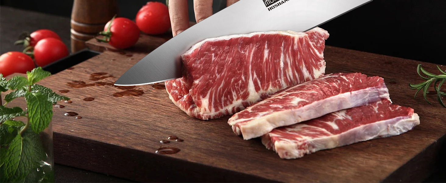 HOSHANHO 20 см кухонний ніж для приготування їжі, професійний японський шеф-ніж з нержавіючої сталі з вуглецевим покриттям та ергономічною дерев'яною ручкою