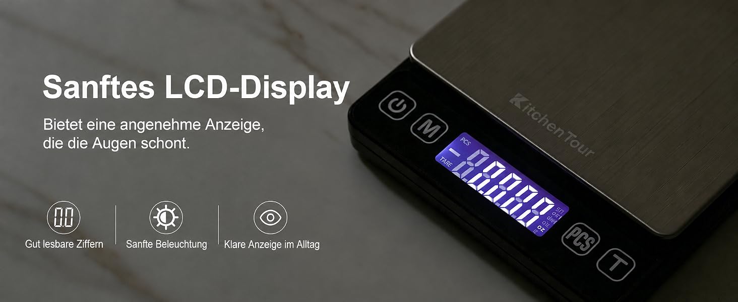 Електронні кухонні ваги KitchenTour, високоточні до 3000г/0,1г, 9 одиниць вимірювання, з підсвічуванням LCD-дисплея