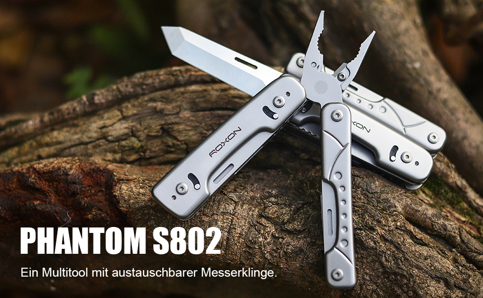 Мультитул ROXON Phantom S802 з плоскогубцями, ножицями, ножем і знімачем дроту, інноваційний, змінні насадки