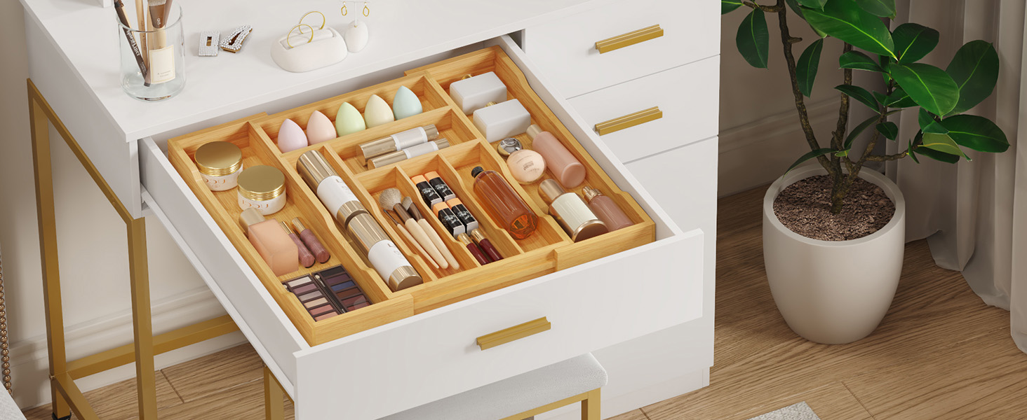 Органайзер для столових приборів Lifewit в шухляду, бамбуковий, 47 см (29-50 см)