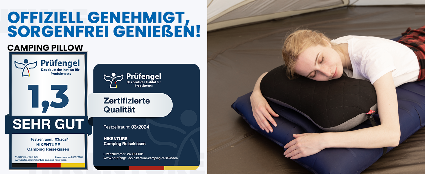 Надувна подушка для кемпінгу та подорожей HIKENTURE з знімним чохлом, ергономічна подушка для голови, комфортна подушка для шиї для подорожей/відпочинку на природі (Чорний)
