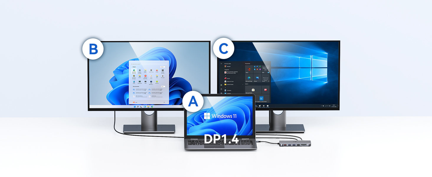 Док-станція USB C 13-в-1 для ноутбука: 2 HDMI, DisplayPort, 5 USB, Ethernet, 100W PD, SD/TF, Audio/Mic, підходить для Dell, HP, Surface