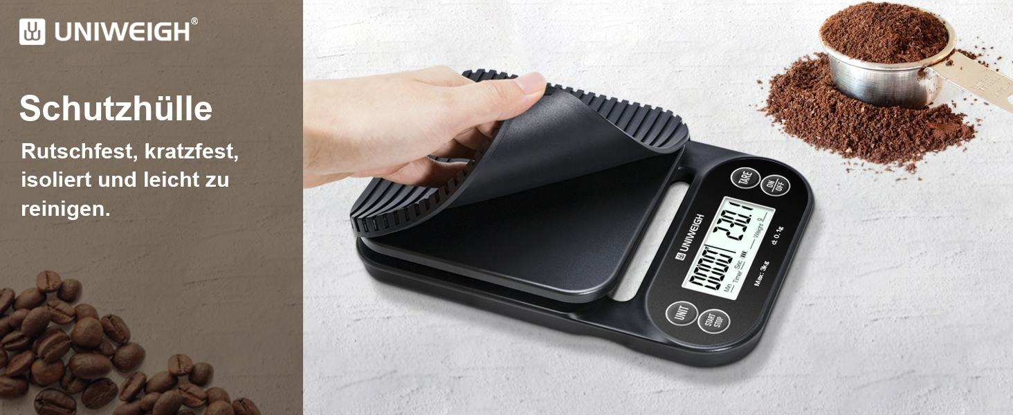 Ваги для кави UNIWEIGH з таймером 3кг/0,1г: високоточні ваги для еспресо з таймером, функцією Tara та LCD дисплеєм (батарейки в комплекті)