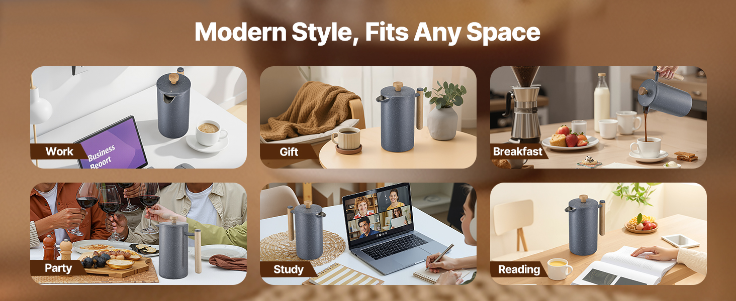 VEVOR Френч-прес для кави, 1 л, нержавіюча сталь, кавова преса, чайник з фільтром, ізольований, для кемпінгу, подорожей, кухні, ресторану, чорний