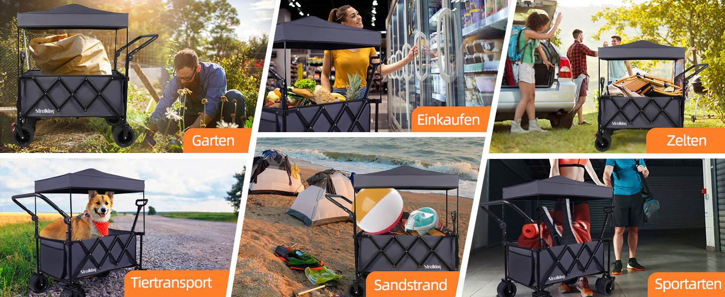 3-в-1 Вагончик-Платформа Складаний з Гальмами, 150л, 136кг, Сірий