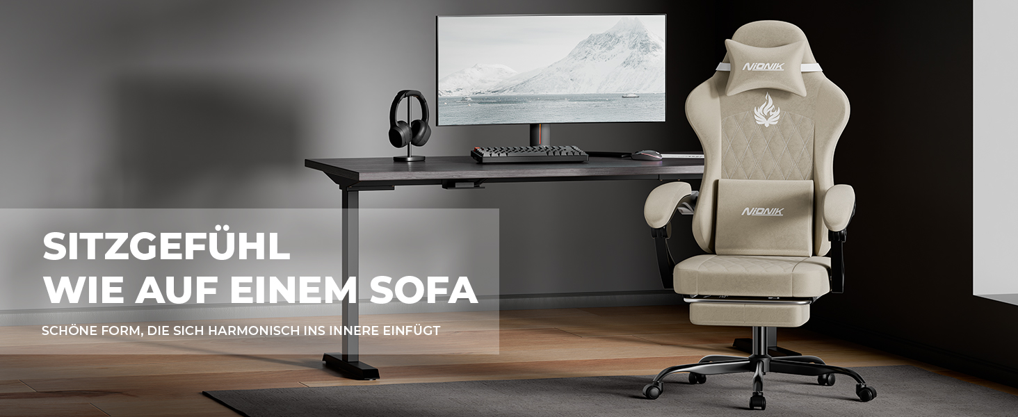 Ігрове крісло Ergonomic Gaming Chair для дітей, підлітків та дорослих, ергономічний комп'ютерний стілець з регулюванням висоти та нахилу спинки, чорно-бежеве