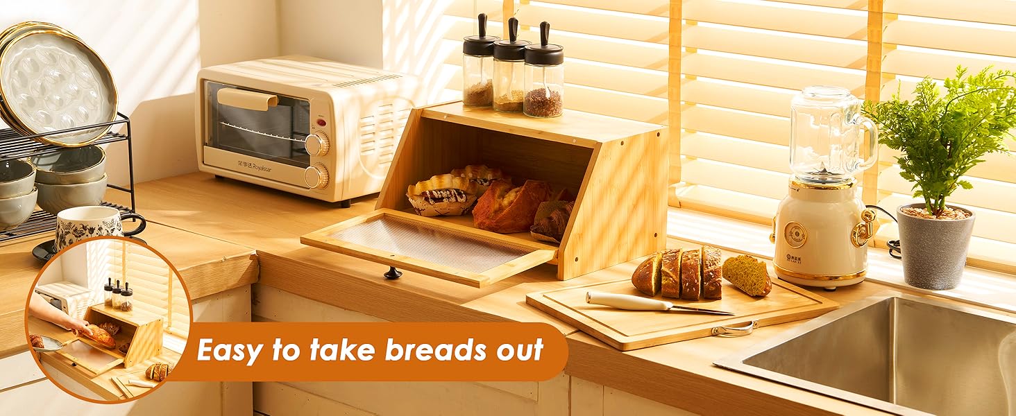 YOUDENOVA Блок для хліба з кришкою та дощечкою для нарізання, дерев'яний кошик для хліба, бамбукова скринька для зберігання хліба, солі та перечниці, 39x25x20 (ДxШxВ) см, (Натуральний)