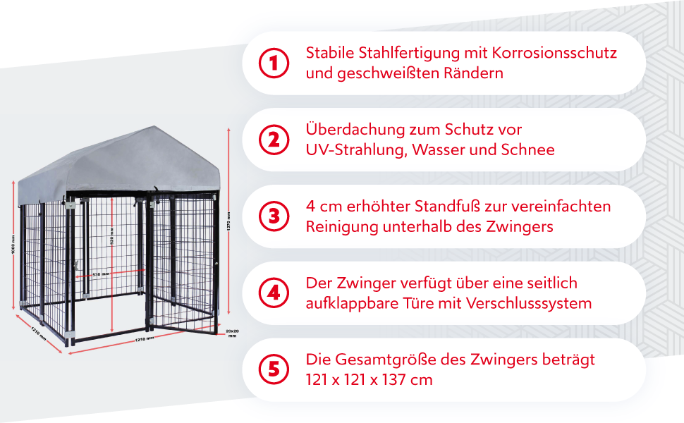Будка для собак Wiltec з дахом 121x121x137 см, міцна сталева конструкція, вулиця