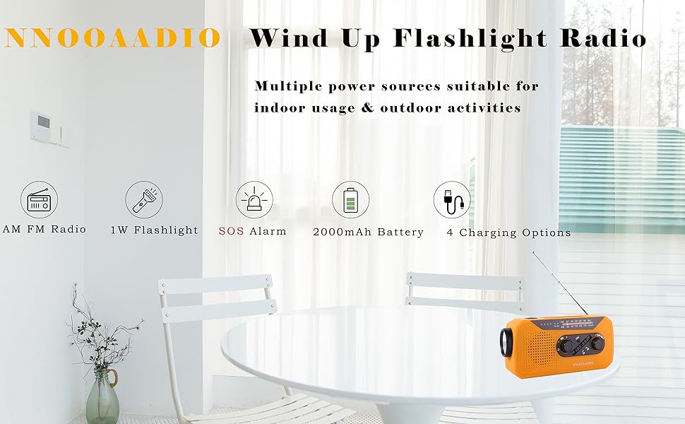 Радіо Solar-Radio з ручним генератором, AM/FM, погода, ліхтарик, SOS, 2000 mAh, Powerbank, навушник, для надзвичайних ситуацій та активного відпочинку, помаранчеве