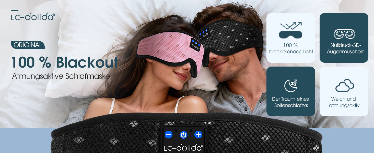 Маска для сну з навушниками Bluetooth 5.4 Dolida, 3D комфорт, чорна - для сну, подорожей, йоги, медитації