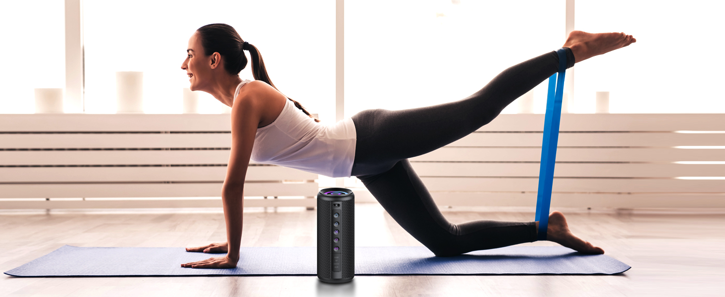 Bluetooth колонка 2026 з RGB підсвіткою, портативна, водонепроникна IPX7, з мікрофоном, для дому, саду та подорожей, чорна