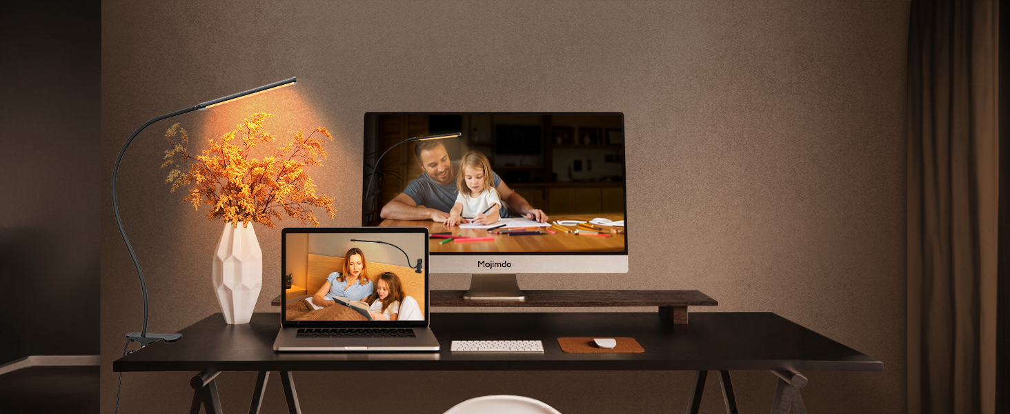 Лампа настільна LED Mojimdo 77 з пультом, 40 см, 3 кольори, 5 рівнів яскравості, гнучкий поворот 360°, USB-зарядка, чорна (70 см висота)