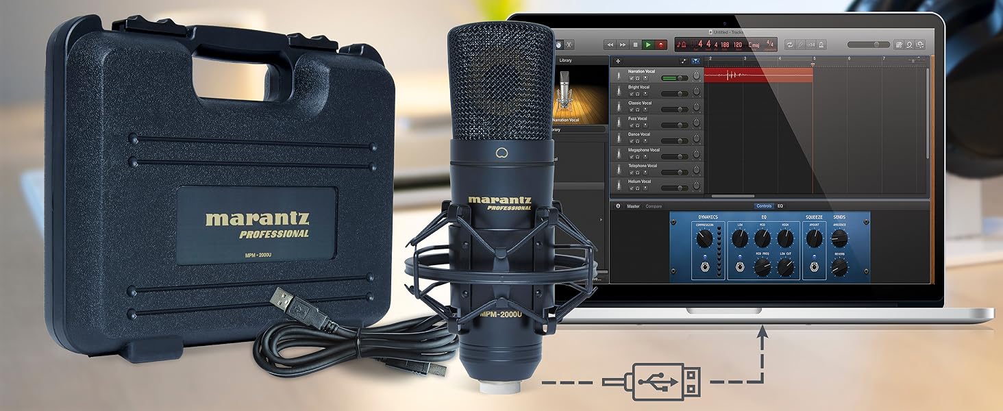 Мarantz Professional MPM-1000U: USB конденсаторний мікрофон з великою мембраною та нирковим характером для подкастів, студії та геймінгу. Комплектується кабелем USB та кріпленням для мікрофона.