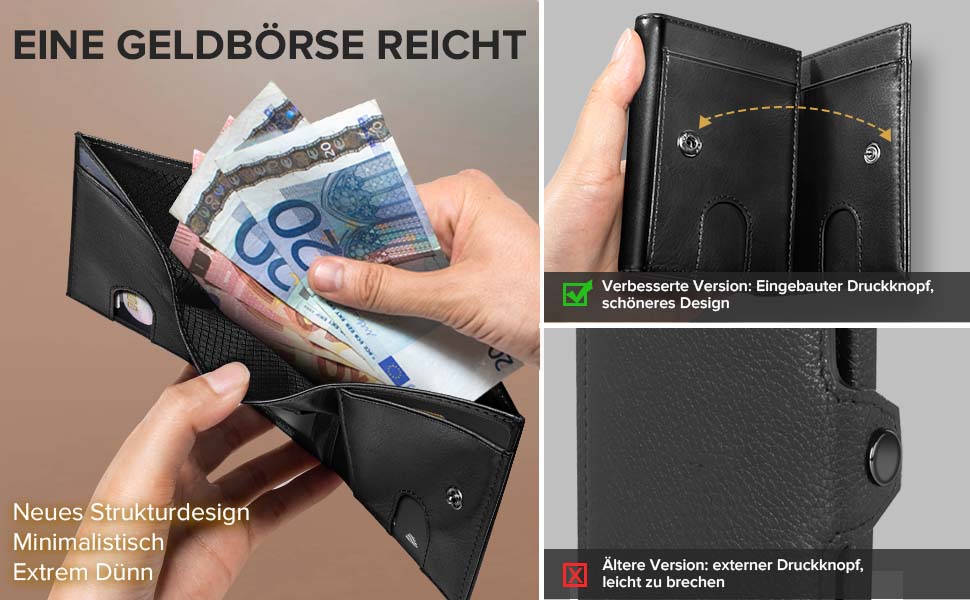 Чоловічий гаманець UNOSEKS: RFID захист, картхолдер, slim дизайн, відділення для монет, картки, ID, з алюмінію (карбон, чорний)