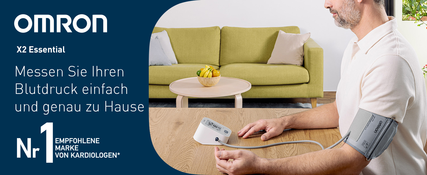 Тонометр OMRON X2+ Connect з Bluetooth: клінічно перевірений, виявляє нерегулярне серцебиття, універсальна манжета 22-42 см