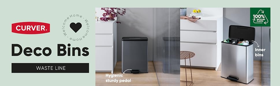 Сміттєвий кошик Curver Deco Bin, пластиковий, 65 л, сріблястий