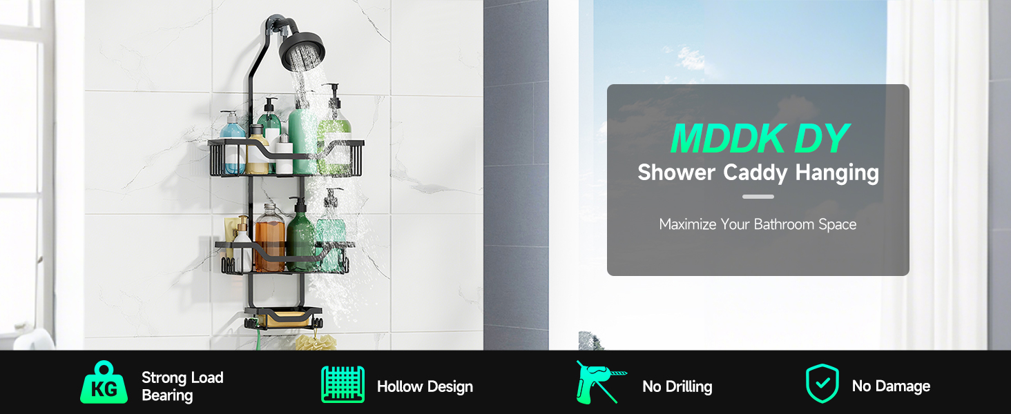 Поличка для душу без свердління, чорна. Настінна поличка для душу з 3 кошиками для шампуню та гелю для душу (Стиль B)