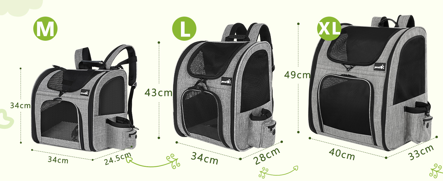 Pecute Pet Carrier Backpack with Mesh Window - Portable & Foldable Cat Carrier, Breathable & Lightweight Dog Carrier - Waterproof Oxford Cloth, Large Capacity, Non-Slip Gray