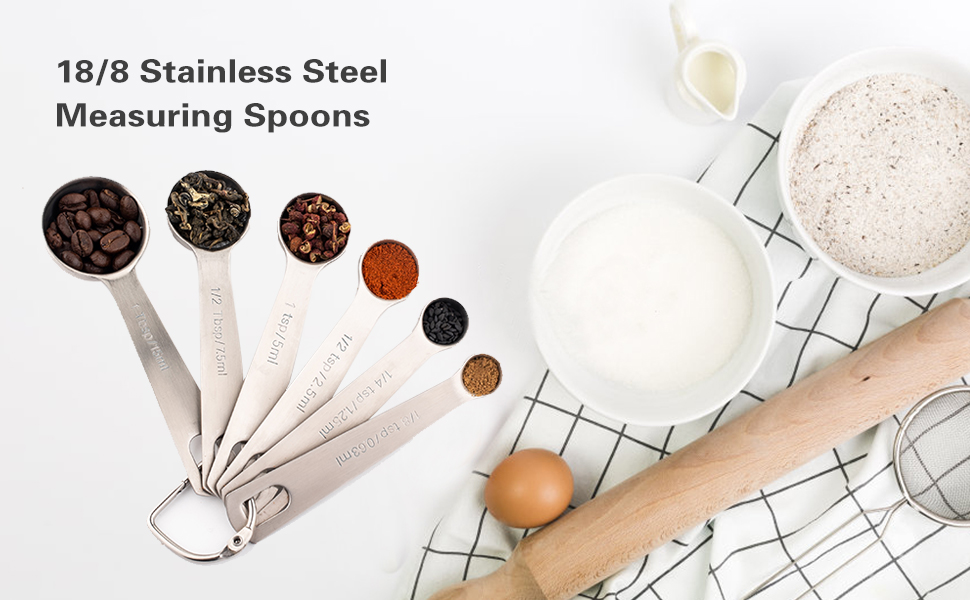 Набір мірних ложок з нержавіючої сталі Merecho (6 шт.) - для випічки, сухої їжі та рідини