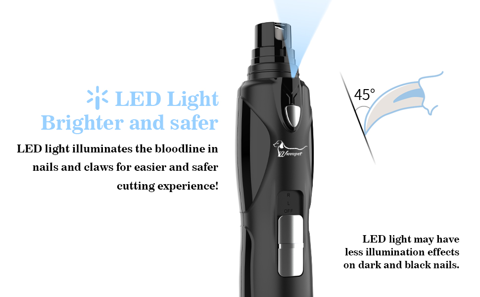 Електричний точило для кігтів собак та котів з LED-підсвічуванням та 2 колесами, чорний. Точило для кігтів, тихе, з низькою вібрацією.