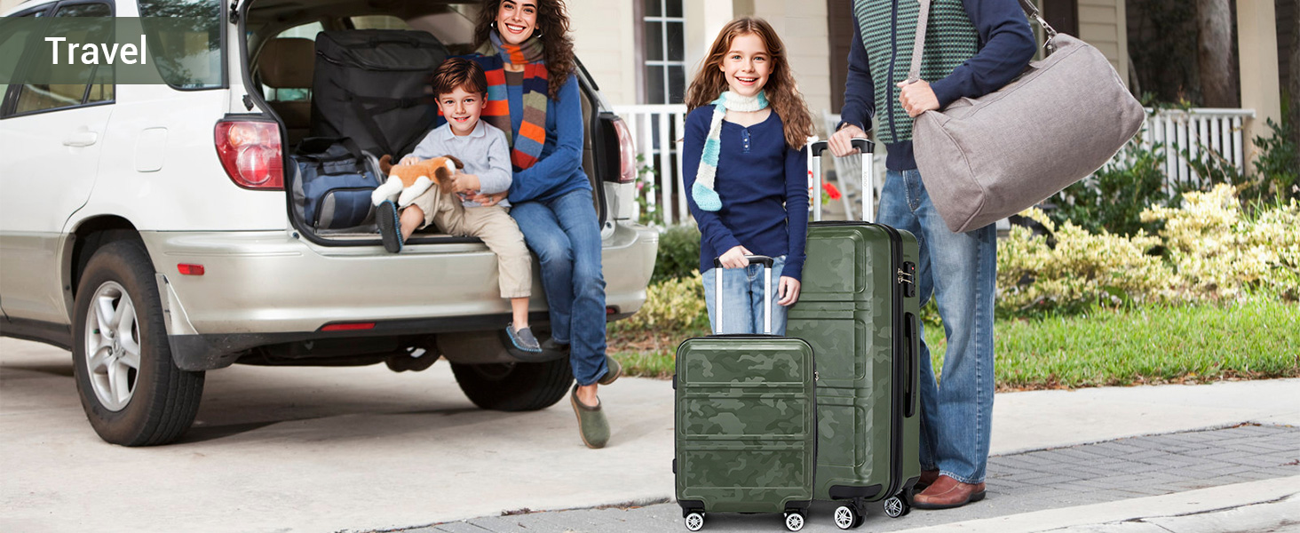 Чемодан-тележка KONO з ABS+PC - легкий валіз з 4 колесами, TSA-замком, для подорожей, бізнесу та сімейного відпочинку (M (52cm), Зелений/Камуфляж)