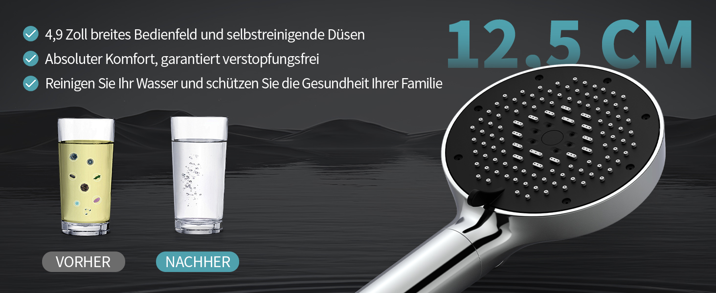Літній душ SR SUN RISE NSF-Zertifizierung з фільтром та шлангом, 9 режимів, сріблястий металік - для жорсткої води, видаляє хлор, важкі метали та бактерії